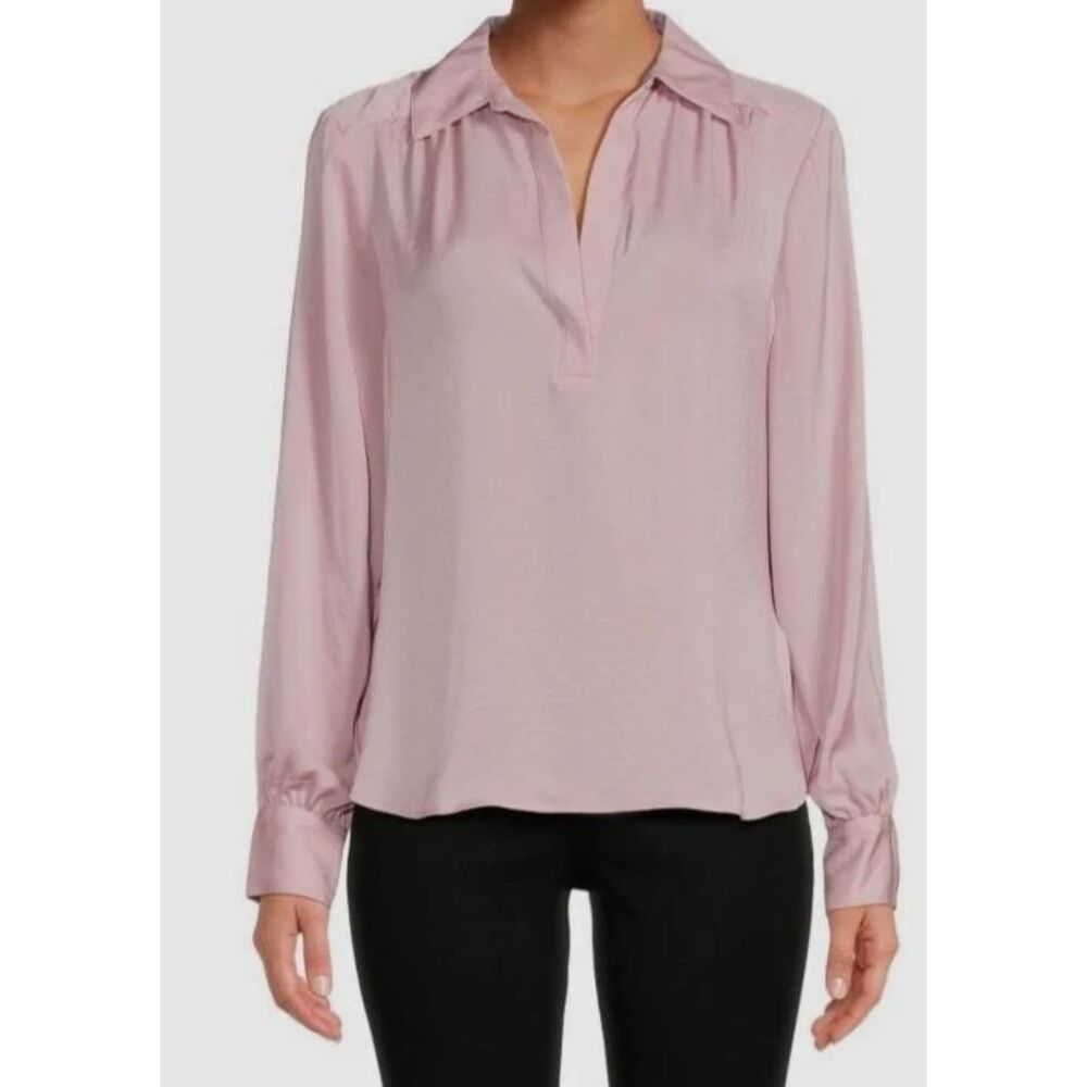 Tommy Hilfiger Women’s Pink Feminine Collared Blouson Top Size Large Inspo Vibes